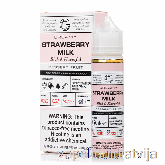 Zemeņu Piens - Bsx Sērija - 60ml 0mg Vape šķidrums